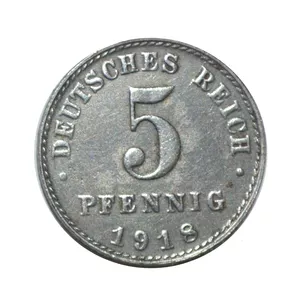 سکه تزیینی طرح کشور آلمان رایش مدل 5 فینینگ 1918 میلادی 