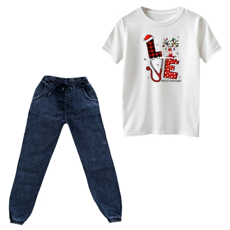 ست تی‌شرت و شلوار پسرانه مدل گوزن کریسمس کد 9