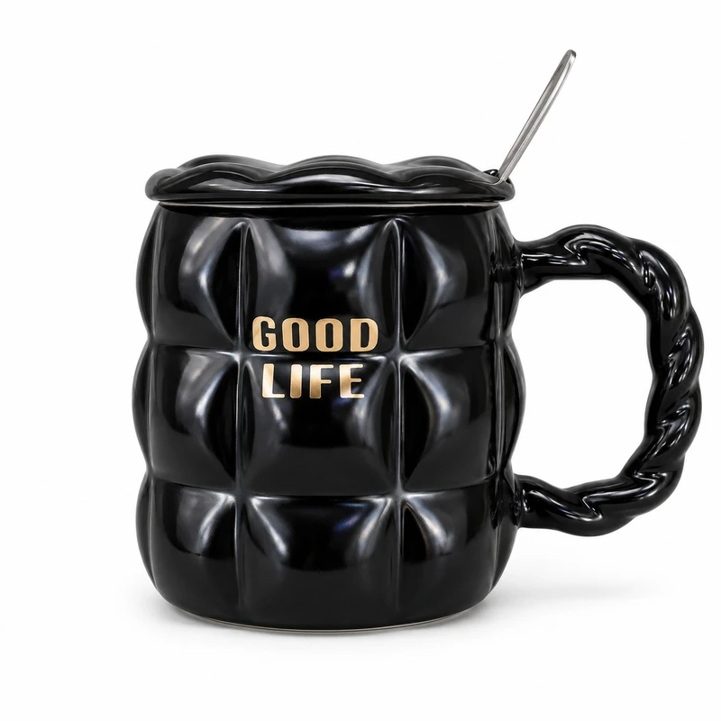 ماگ طرح پفکی مدل سرامیکی درب دار Good Life