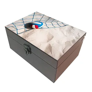 جعبه هدیه چوبی مدل J006 طرح توپ و تور والیبال ساحلی
