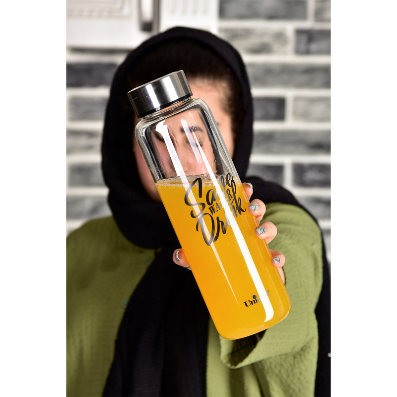بطری شیشه ای یونیک طرح save water2 کد 3050 بطری شیشه ای یونیک طرح save water2 کد 3050