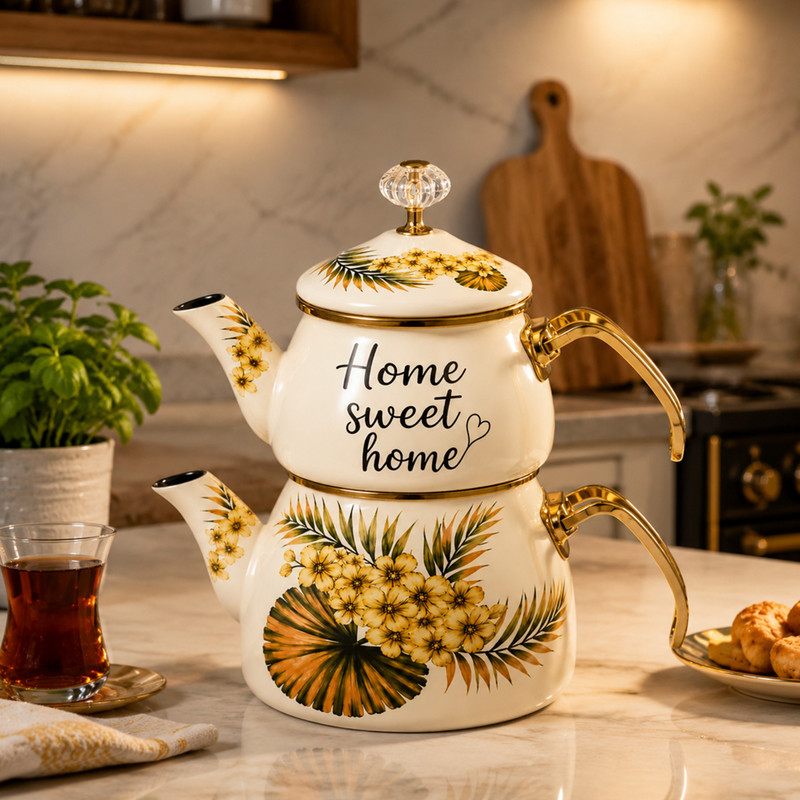 ست کتری و قوری شاهین مدل Home Sweet گنجایش کتری 2.1 لیتر گنجایش قوری 1 لیتر