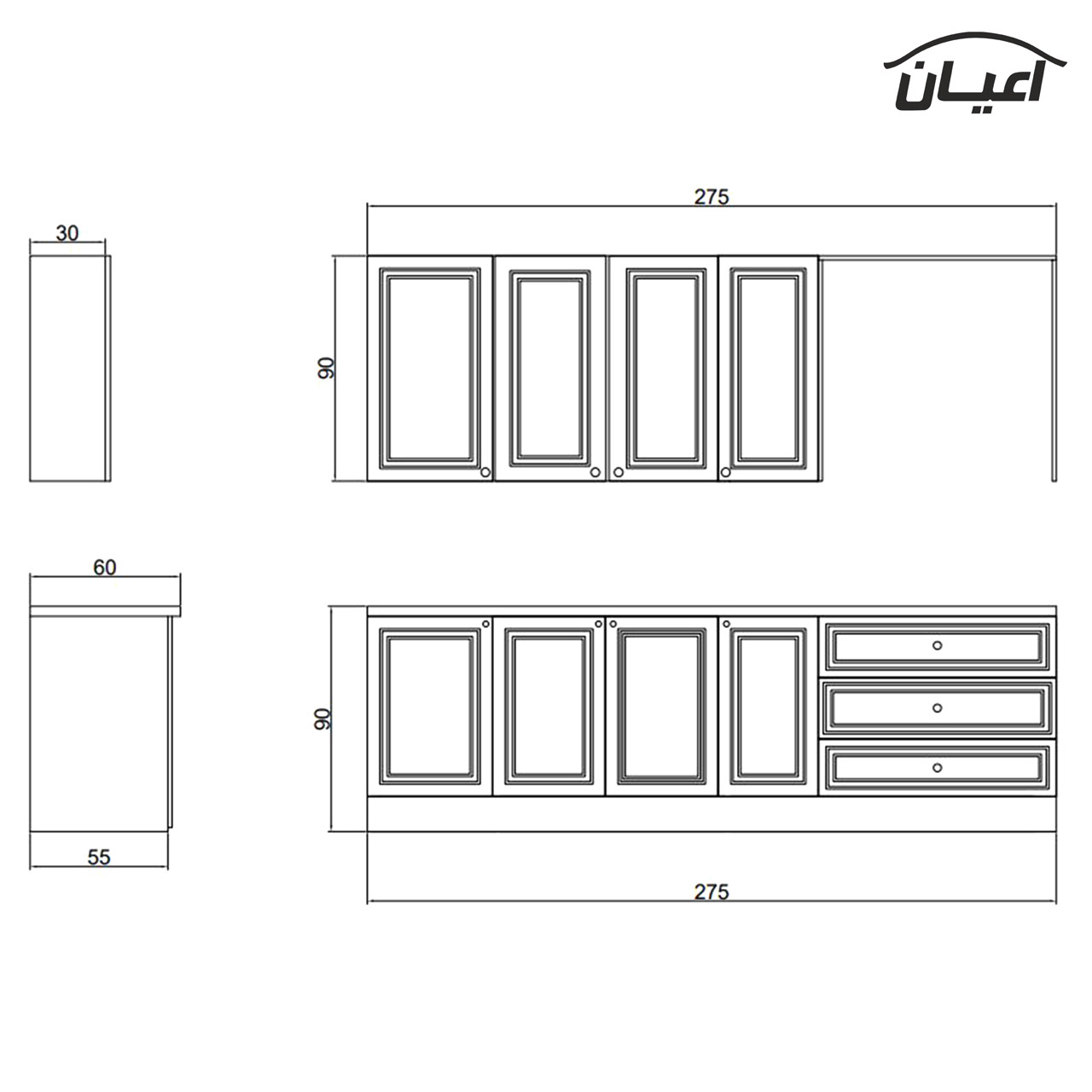 کابینت آشپزخانه اعیان مدل FH CL19 مجموعه 8 عددی