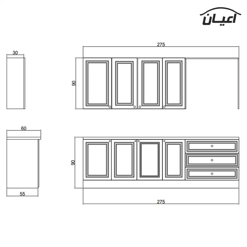 کابینت آشپزخانه اعیان مدل FH C19 مجموعه 8 عددی