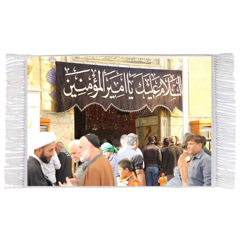 فرش ماشینی دیوارکوب اطلس آبی مدل سلام علیک یا امیر المومنین کد T4079 