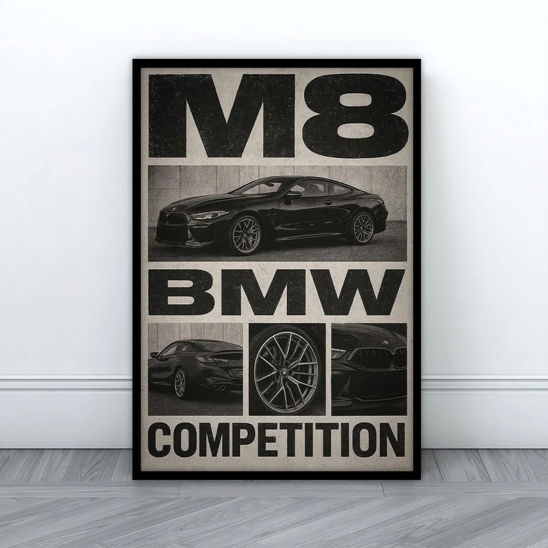 تابلو بکلیت طرح ماشین BMW M8 مدل B-S10687 فریم مشکی