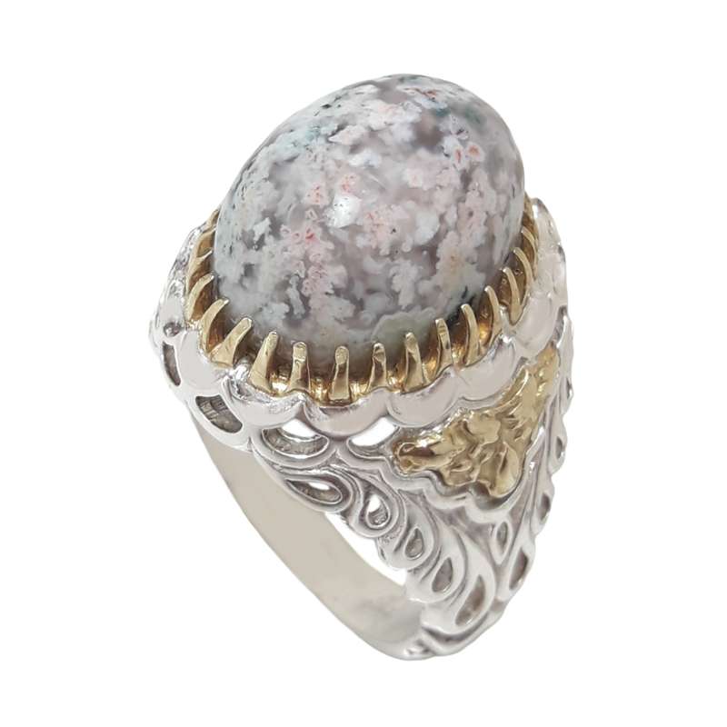 انگشتر نقره مردانه مدل عقیق شجر طبیعی کد 82