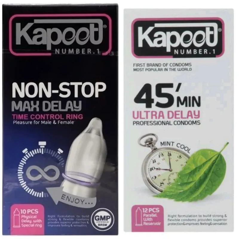 کاندوم تاخیری کاپوت مدل 45min بسته 12 عددی به همراه کاندوم تاخیری کاپوت مدل Non-Stop بسته 10 عددی