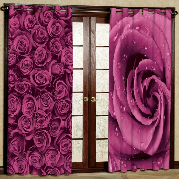 پرده مدل گل رز صورتی هازان پانچی کد 1 سایز 280x140 سانتی متر