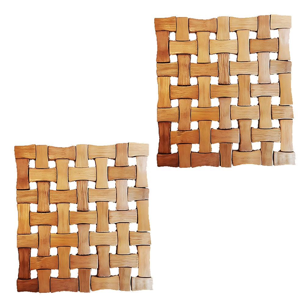 زیر بشقابی و زیر قابلمه ای مدل چوبی بامبو طرح مربع مجموعه 2 عددی