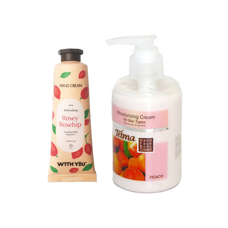 کرم آبرسان و مرطوب کننده تلما مدل هلو حجم 200 میلی لیتر به همراه کرم مرطوب کننده ویت یو مدل Rosey Rosehip حجم 50 میلی لیتر 