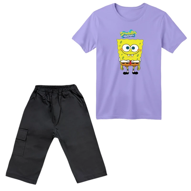 ست تی‌شرت آستین کوتاه و شلوارک پسرانه مدل باب اسفنجی