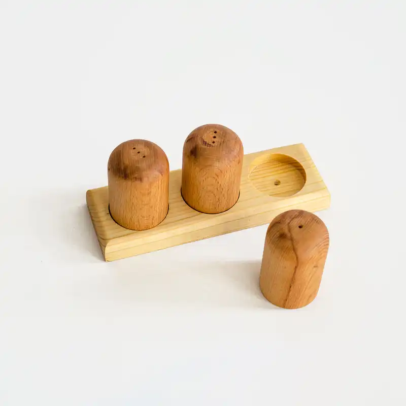 نمکدان چوبی مدل vach3 بسته 3 عددی به همراه استند