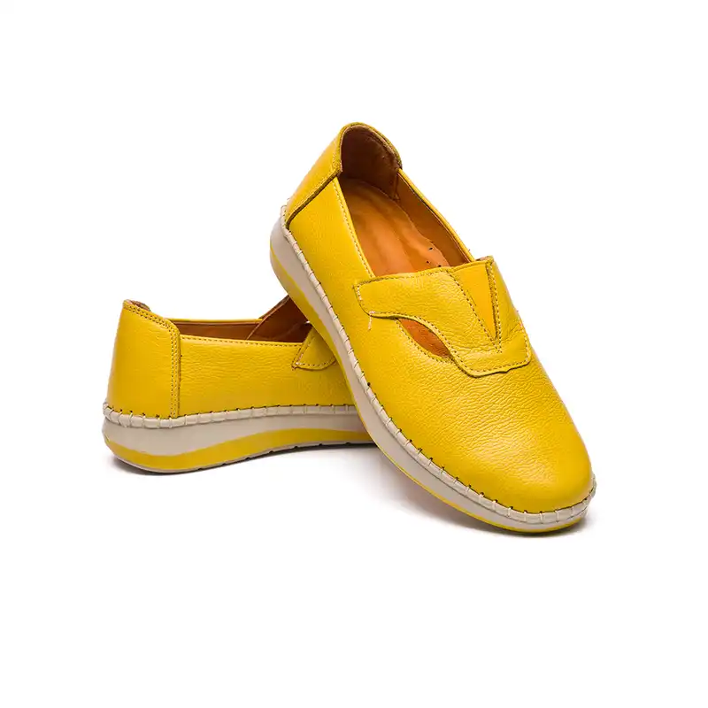 کفش روزمره زنانه مدل ترکان تمام چرم رنگ زرد