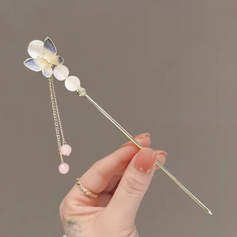 گیره مو زنانه مدل کانزاشی طرح پروانه و شبنم