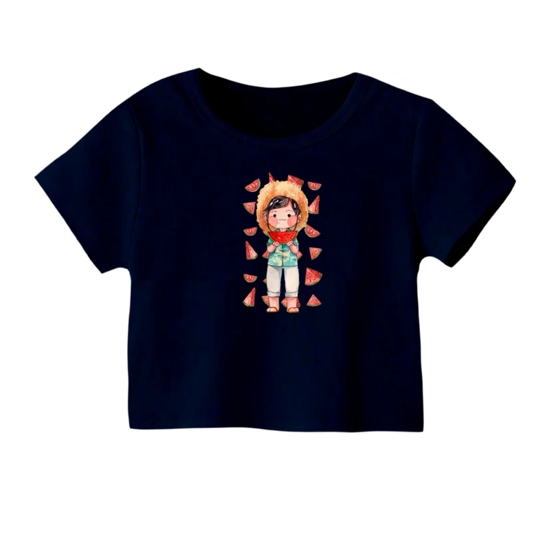 کراپ‌ تی‌شرت آستین کوتاه زنانه مدل پسرک یلدایی کد 3