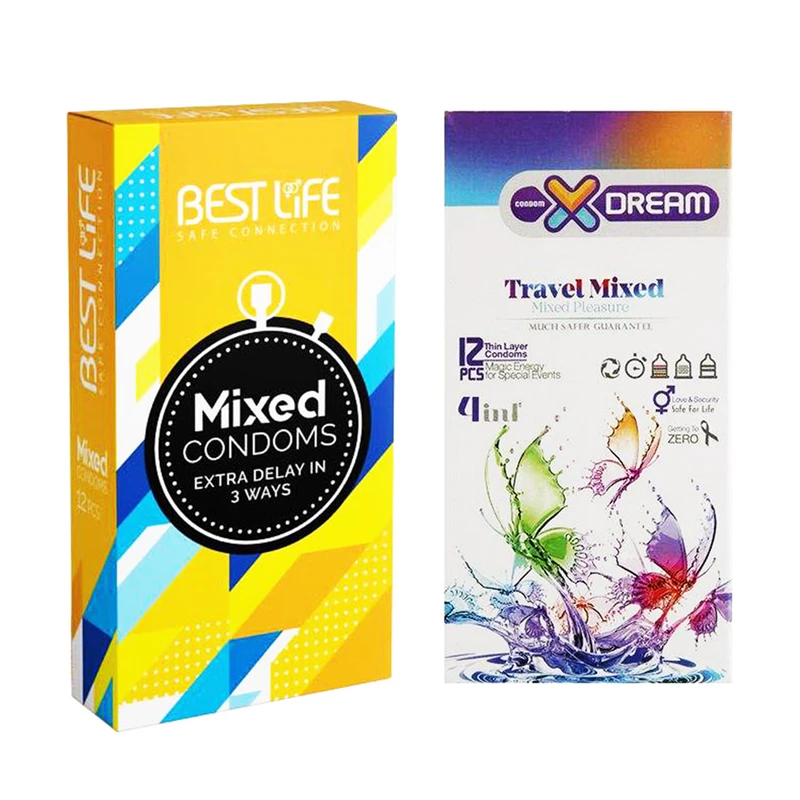 کاندوم بست لایف مدل Mixed بسته 12 عددی به همراه کاندوم ایکس دریم مدل Travel Mixed بسته 12 عددی