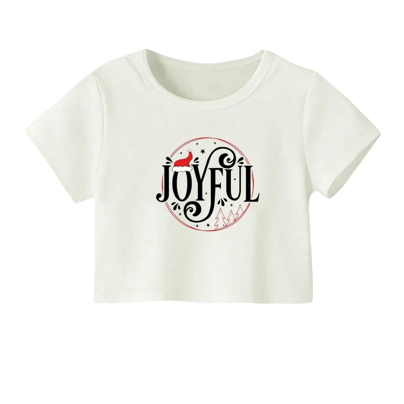 کراپ‌ تی‌شرت آستین کوتاه زنانه مدل نوشته کریسمس کد 10