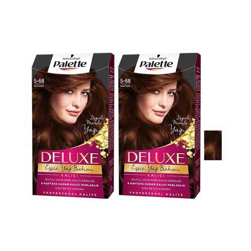 کیت رنگ مو پلت سری DELUX شماره 68-5 حجم 60 میلی لیتر رنگ فندقی مجموعه 2 عددی