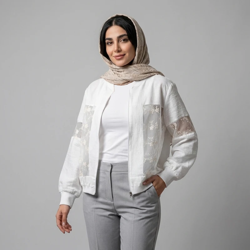 بامبر جکت زنانه مدل شانتون تور گلدار کد AK1656