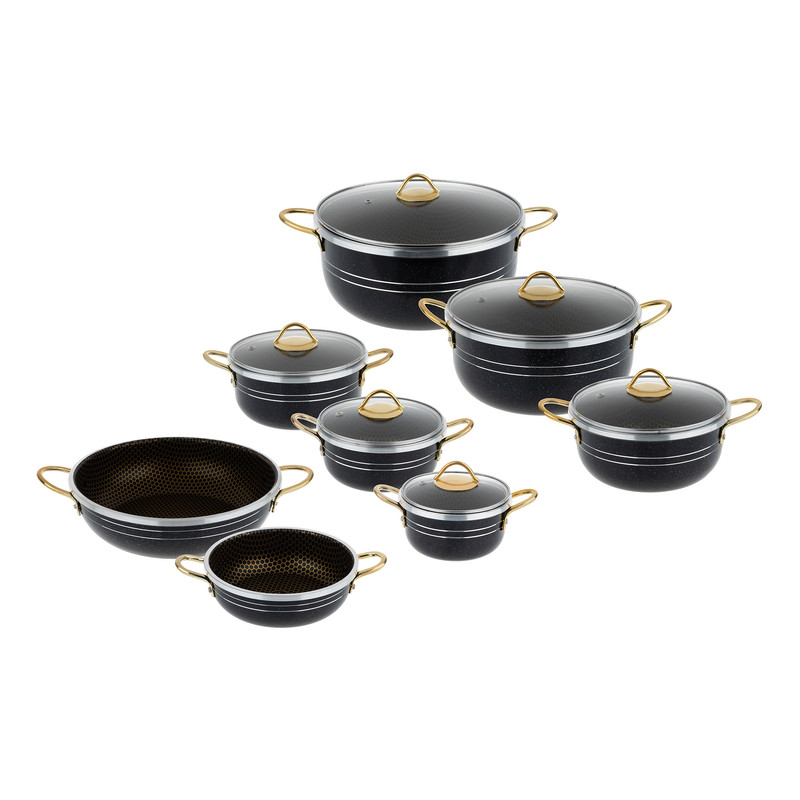 سرویس پخت و پز 14 پارچه هلنا طرح چدن مدل لانه زنبوري