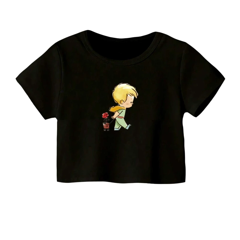 کراپ‌ تی‌شرت آستین کوتاه زنانه مدل شازده کوچولو کد۳