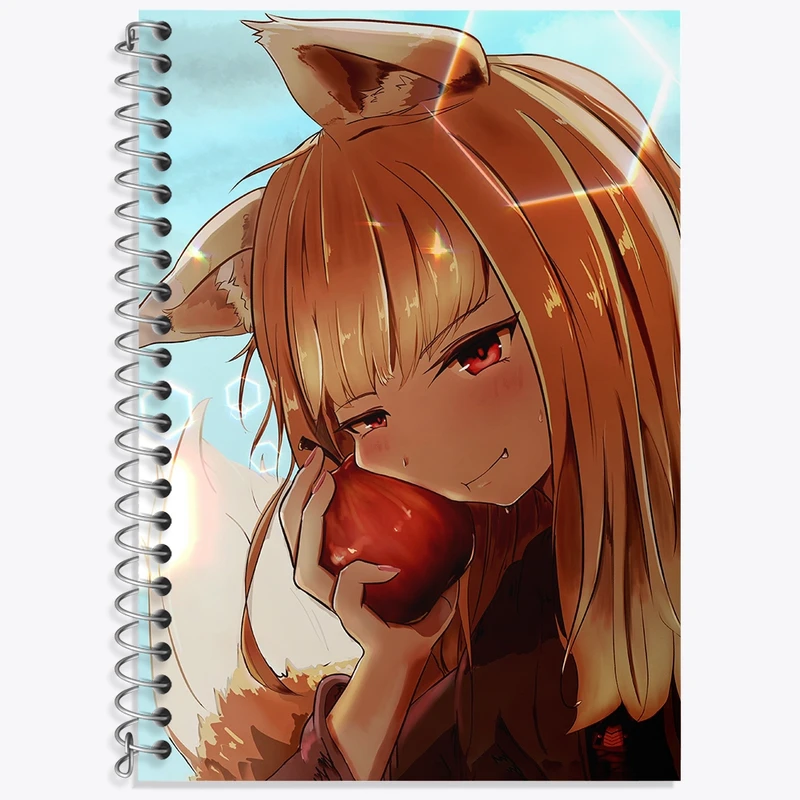 دفتر زبان 50 برگ خندالو مدل سه خط طرح هولو انیمه ادویه و گرگ کد 36128