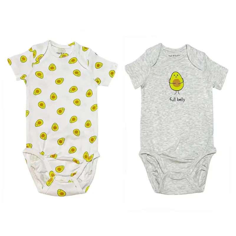 بادی آستین کوتاه نوزادی فوکس اند بانی مدل لیمو مجموعه 2 عددی