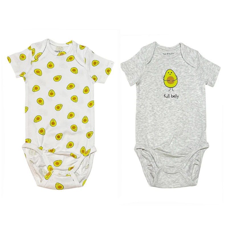 بادی آستین کوتاه نوزادی فوکس اند بانی مدل پوو مجموعه 2 عددی