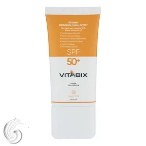 کرم ضد آفتاب بدون رنگ ویتابیکس SPF 50 مدل +Vitamin ‌مناسب پوست‌ خشک حجم 50 میلی‌لیتر محافظت‌کننده اشعه UVA و UVB، بدون تست حیوانی، با ماندگاری 2 ساعته