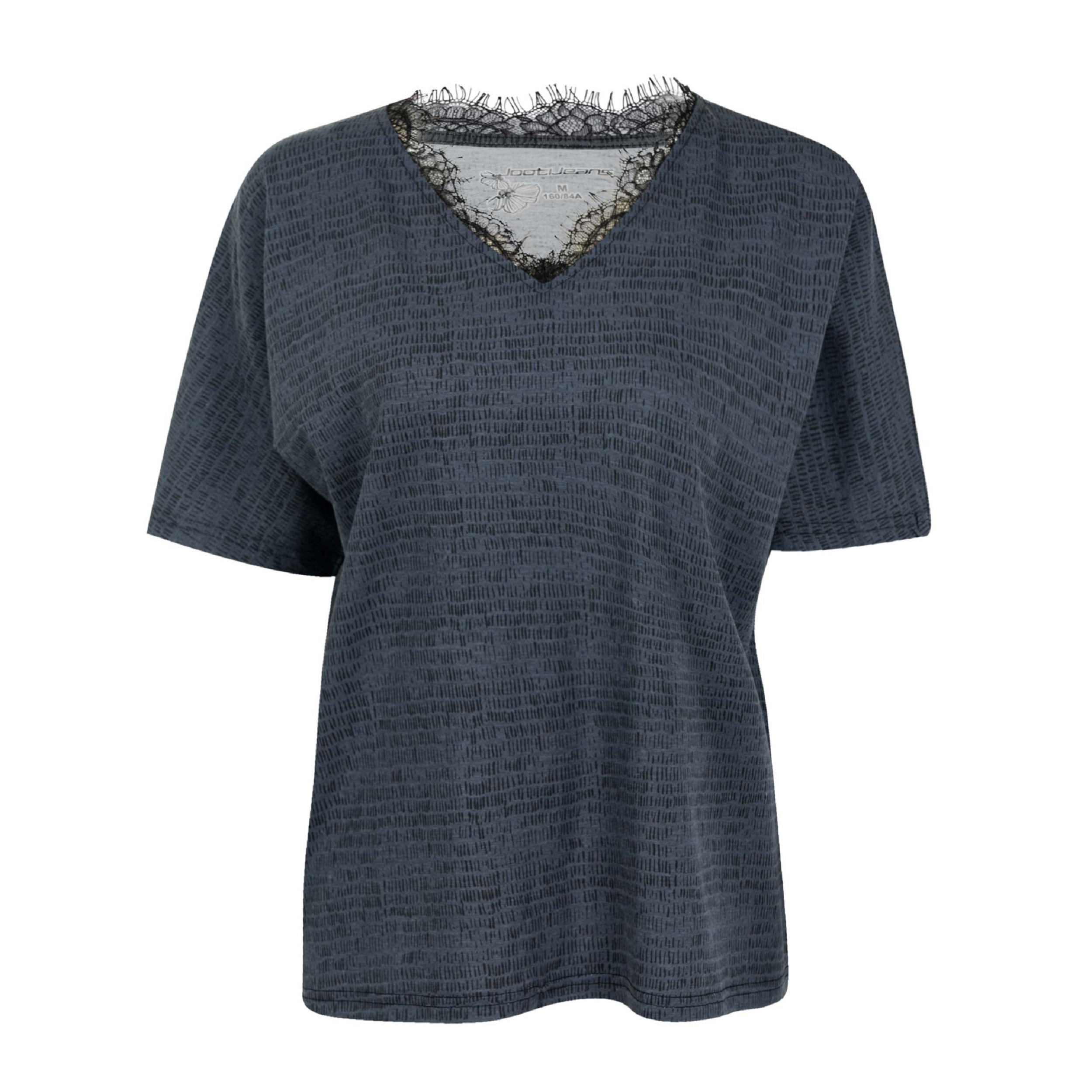 تی شرت آستین کوتاه زنانه جوتی جینز مدل یقه هفت کد 1551215 رنگ طوسی تیره