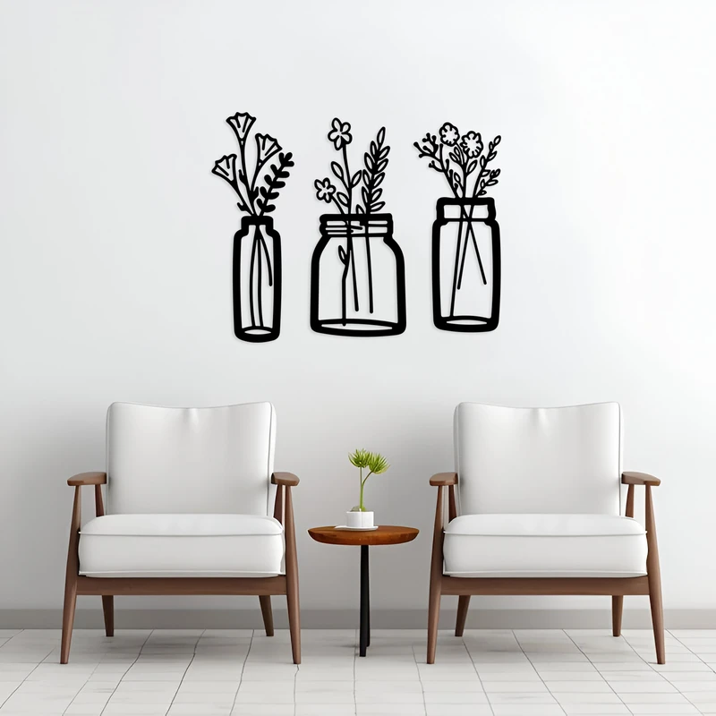 دیوارکوب مدل گل و گلدان فلزی مجموعه ۳ عددی