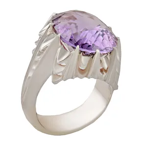 انگشتر نقره مردانه بازرگانی میلادی مدل رکاب دست ساز سبحان قاسمی سنگ آمیتیست کد AM_2817