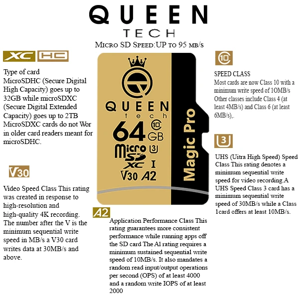 عکس شماره 3 : کارت حافظه micro sd hc کوئین تک مدل a2-v30-633x کلاس 10 استاندارد uhs-l u3 سرعت 95mbps ظرفیت 64 گیگابایت به همراه آداپتور sd