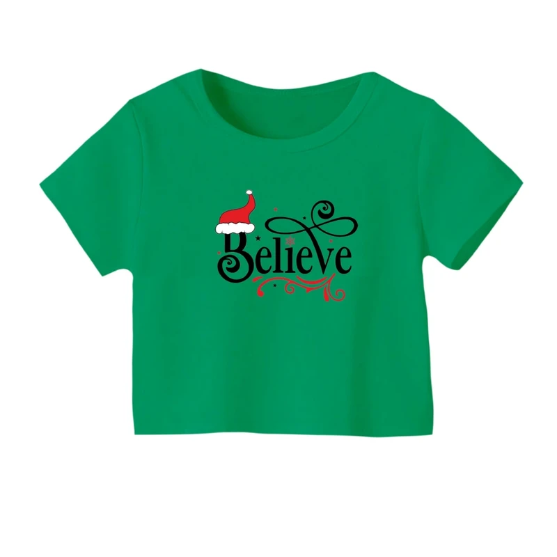 کراپ‌ تی‌شرت آستین کوتاه زنانه مدل نوشته کریسمس کد 1