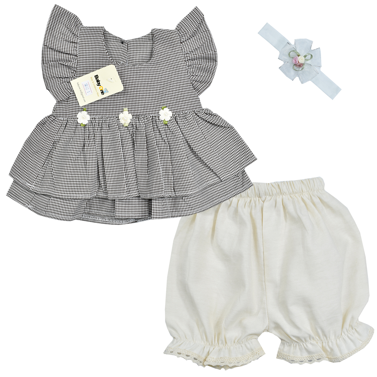 ست 3 تکه لباس نوزادی بی بی وان مدل شکوفه