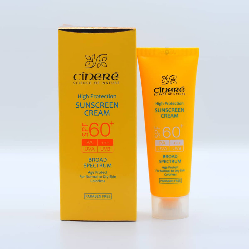 کرم ضد آفتاب بدون رنگ سینره، SPF60، مدل اولترا، مناسب پوست معمولی و خشک و حجم 50 میلی‌لیتر، محافظت کننده در برابر اشعه UVA و UVB، بدون پارابن، +++PA، ضد پیری پوست، با ماندگاری 2 ساعته