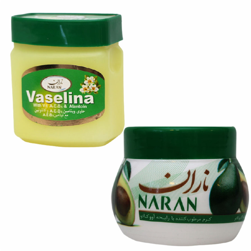 وازلین ناران کد 003 حجم 125میلی لیتر به همراه کرم مرطوب کننده ناران مدل آووکادو حجم 180 میلی لیتر