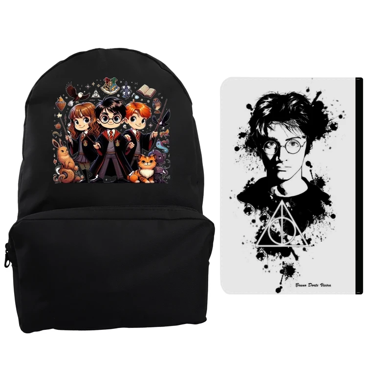 کوله پشتی مدرسه مدل هری پاتر کد 587 به همراه کلاسور مجموعه 2 عددی