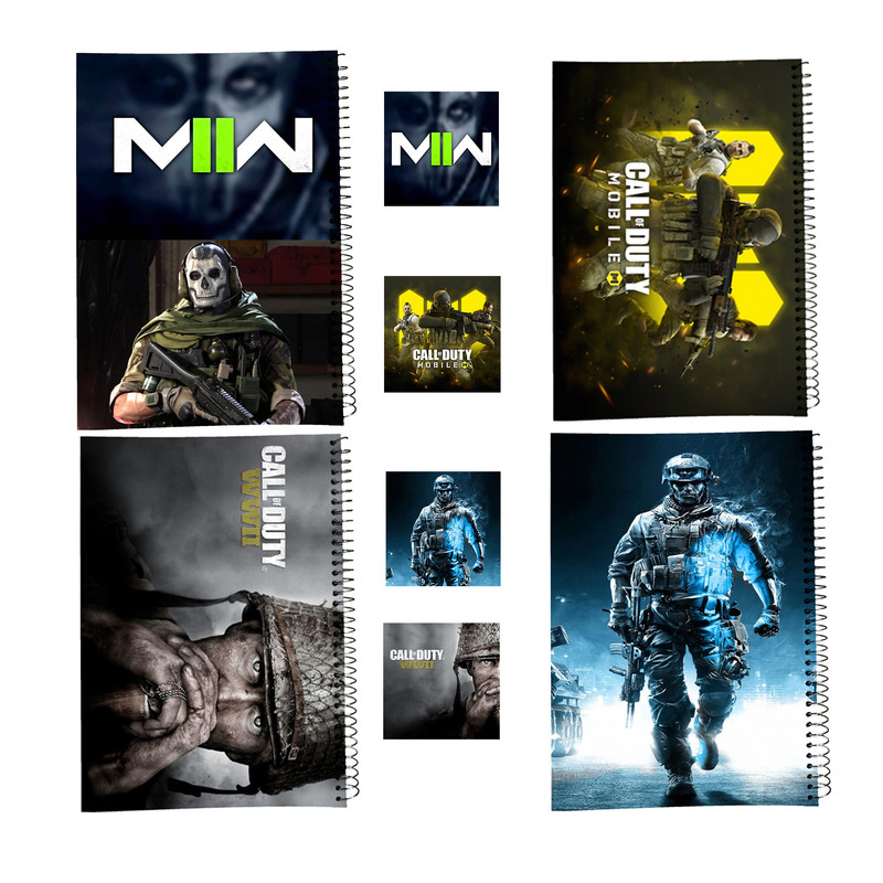 دفتر مشق 100 برگ طرح کال آف دیوتی کد AA19 به همراه برچسب مجموعه 8 عددی