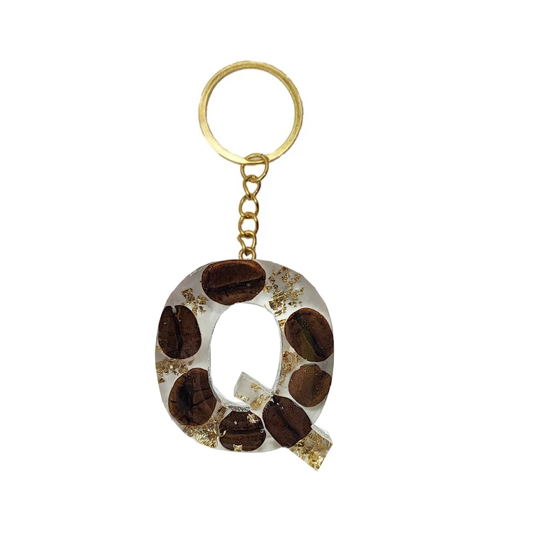 جاکلیدی رزینی مدل حرف انگلیسی Q طرح قهوه