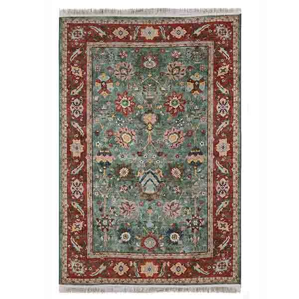 فرش ماشینی 1200 شانه فرش صرافیان زمینه سبز حاشیه قرمز مدل سلطان