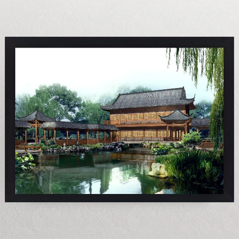 تابلو نوری گیم دکور طرح منظره کلبه چینی مدل nature 02