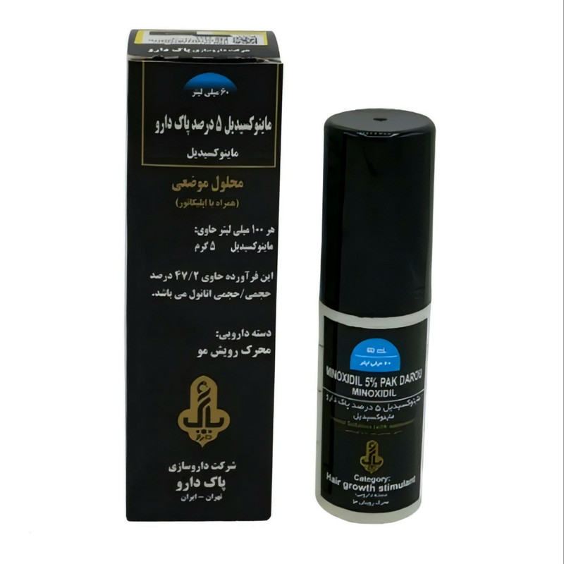 محلول ضد ریزش مو پاک دارو مدل ماینوکسیدیل 5 درصد حجم 60 میلی لیتر