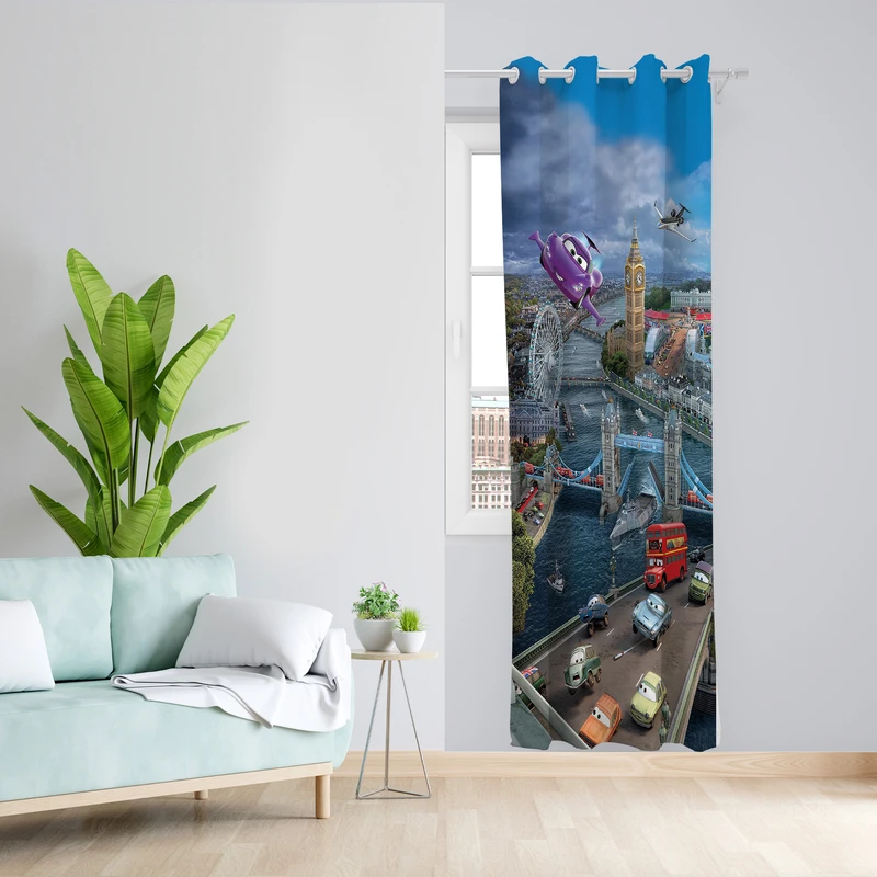 پرده طرح ماشین های مکویین مدل مخمل پانچی کد L 952 Z سایز 140x200 سانتی متر