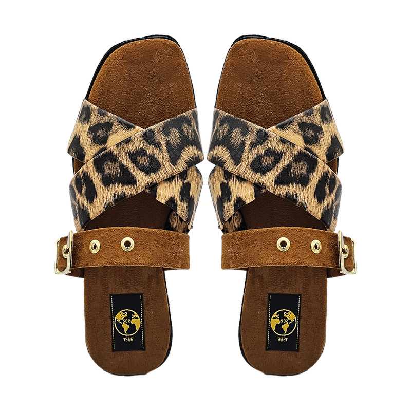 صندل زنانه سیی 1966 مدل پلنگی ضربدری کد 2247.1