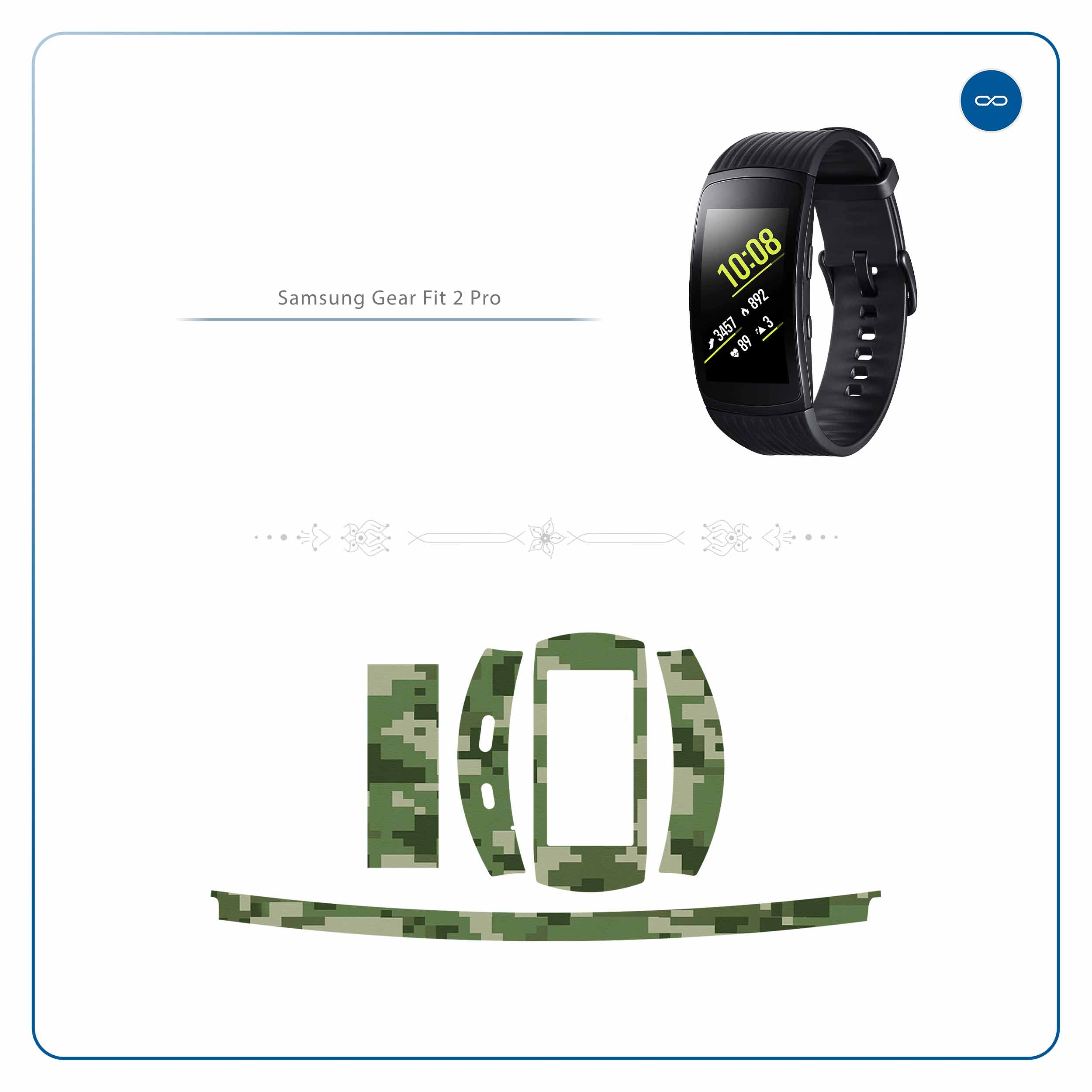 برچسب ماهوت طرح Army-Green-Pixel مناسب برای ساعت هوشمند سامسونگ Galaxy Gear Fit 2 Pro