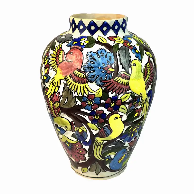 گلدان سرامیکی مدل بلونی طرح گل و مرغ