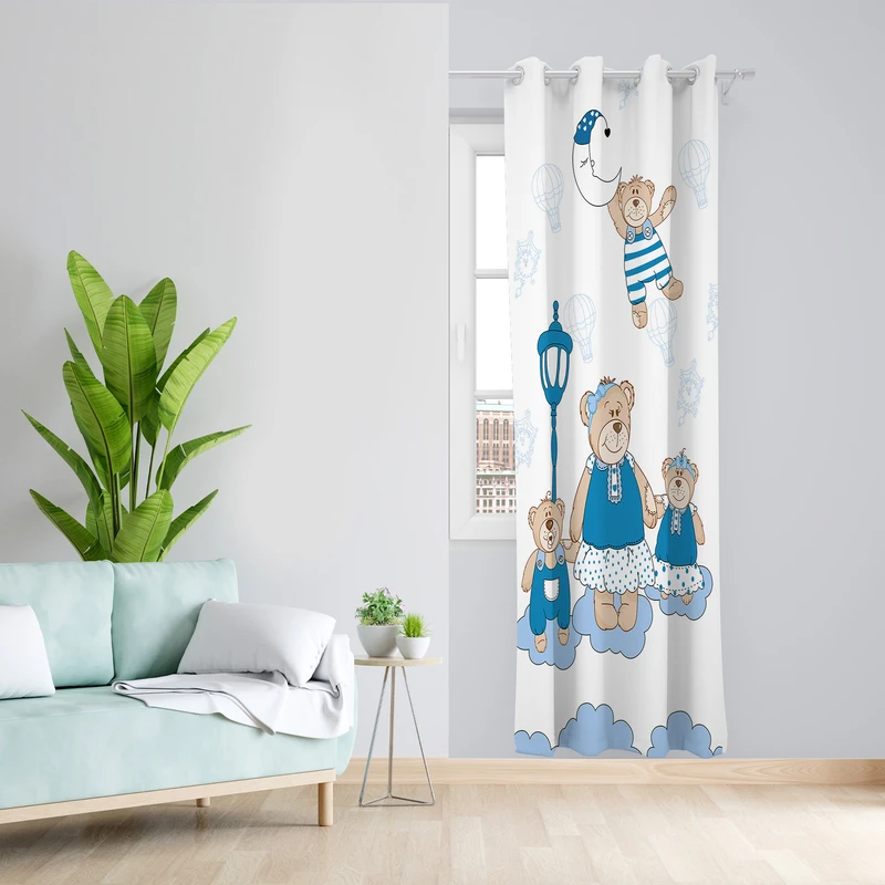 پرده طرح خانواده تدی مدل مخمل پانچی کد 4284 z سایز 140x200 سانتی متر