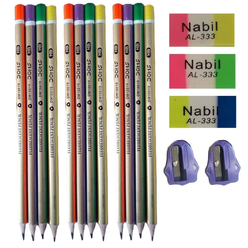 مداد مشکی دامس با درجه سختی HB مدل تعلیم به همراه تراش و پاک کن مجموعه 17 عددی